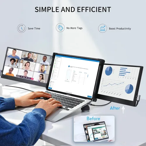 Miniatura 3 de Monitor Portátil Triple P2 para Laptop, Extensor de Pantalla de 12 Pulgadas, Extensor de Monitores Duales FHD 1080P, Pantalla IPS