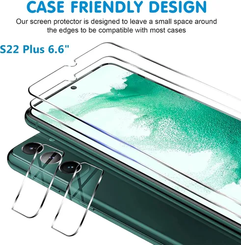 Miniatura 5 de [Paquete de 3+3] Protector de pantalla de vidrio para Samsung Galaxy S22 Plus 5G, vidrio templado 9H, compatible con huellas dactilares