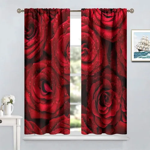 Miniatura 2 de Cortinas opacas con diseño floral de rosas para cocina, retro, rústicas, románticas, con bolsillo para barra, cortinas opacas para dormitorio, sala