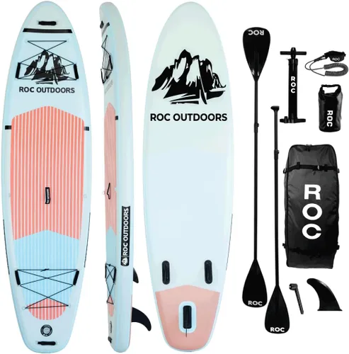 Miniatura 19 de Roc Tabla de remo inflable con accesorios y mochila de alta calidad, cubierta antideslizante, bolsa impermeable, correa, remo y bomba de mano.