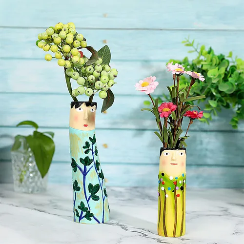 Miniatura 7 de Jarrones de resina bohemios para la familia, 8 piezas de jarrones de resina bohemios para decoración del hogar, florero de cara de personaje