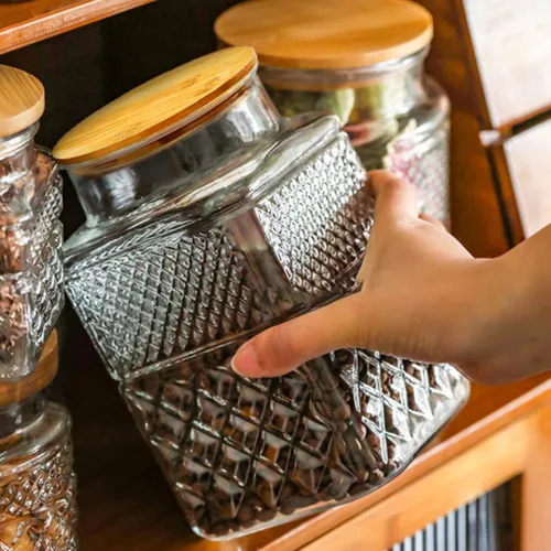 Miniatura 4 de Tarro grande de almacenamiento de vidrio, recipientes de almacenamiento de alimentos de vidrio de 60 onzas líquidas con tapa de bambú, recipientes