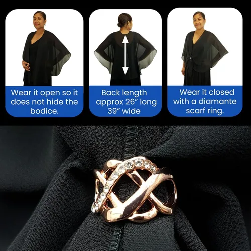 Miniatura 4 de eXcaped Conjunto de chal de noche para mujer y anillo de oro rosa, capa de gasa transparente