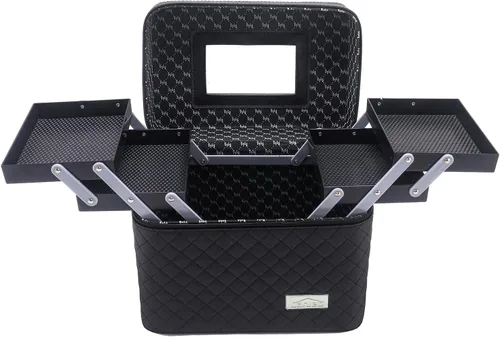 Miniatura 8 de Sooyee Bolsa de maquillaje con espejo, organizador de maquillaje, bolsa de viaje para cosméticos con bandeja plegable, bolsas de cosméticos