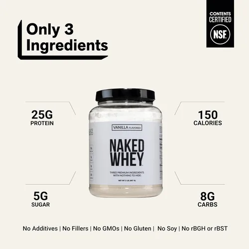 Miniatura 19 de NAKED Proteína de suero de vainilla 1 libra, solo 3 ingredientes, proteína de suero 100% natural de vacas alimentadas con pasto + vainilla + azúcar