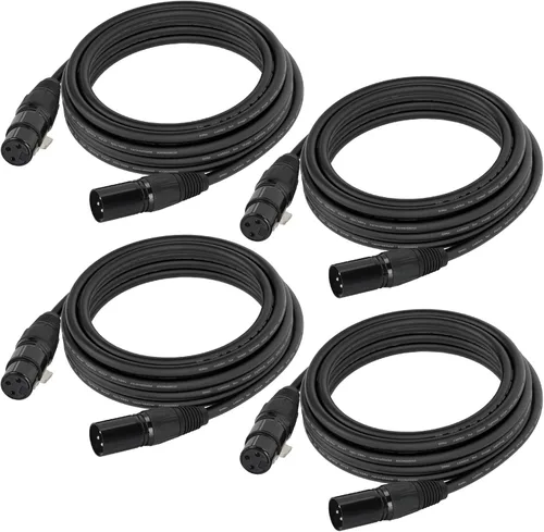 Miniatura 8 de Cable DMX de 10 pies, paquete de 4 cables de luz DMX de 9.8 ft, cables DMX de 3 pines, cable de señal XLR macho a hembra con conectores metálicos