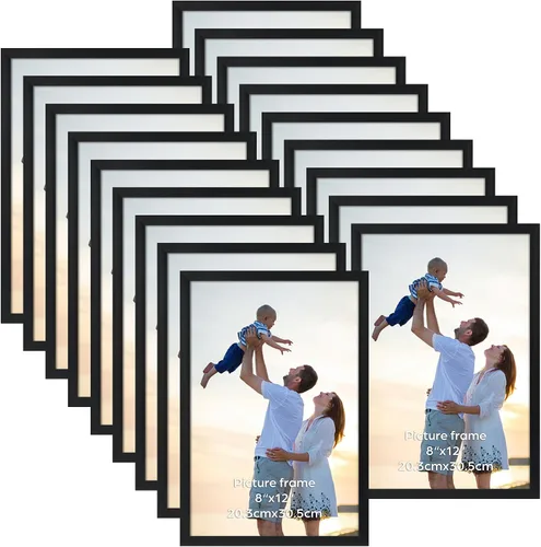 Miniatura 16 de Hoikwo 18 paquetes de marcos de fotos de plástico negro de 3.5x5 multifuncionales con cubierta de plástico para fotos familiares, obras de arte