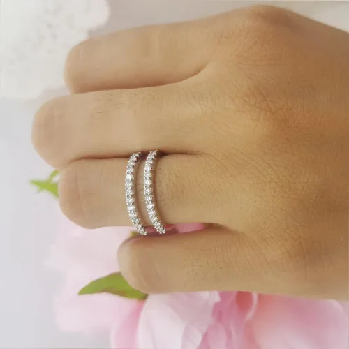 Miniatura 6 de Dazzlingrock Collection Anillo doble de oro de 14 quilates con diamante redondo de 0,50 quilates (quilates)
