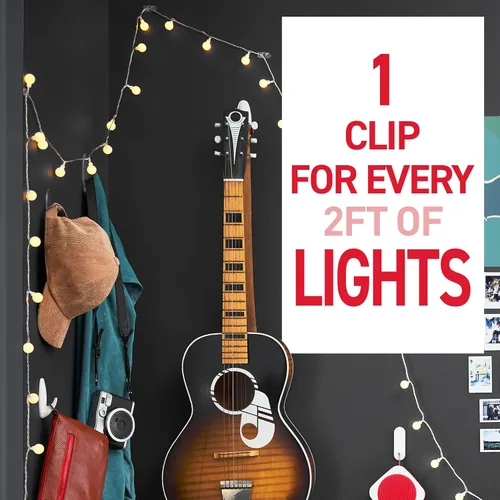 Miniatura 4 de Command - Mini clips de luz para interiores, 45 clips transparentes y 54 tiras Command, decoraciones navideñas sin daños, clips de pared para colgar