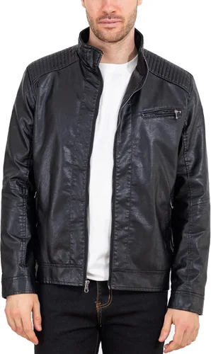 VICALLED Chaqueta de cuero para hombre, ajuste delgado, cuello alto, chaqueta de motocicleta de poliuretano, ligera