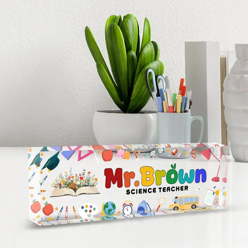 Miniatura 5 de Placa de nombre de escritorio personalizada, placas de identificación acrílicas para escritorio, decoración de oficina, regalos personalizados