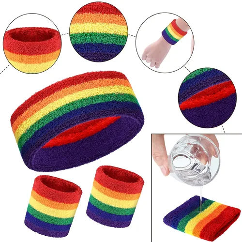 Miniatura 3 de Skylety Juego de 5 calcetines a rayas para el sudor, banda para el sudor, diadema de rayas altas para hombres y mujeres, deportes, fiesta