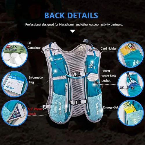 Miniatura 3 de AONIJIE Hydration Vest Pack Backpack 5L 5.5L Marathoner Running Vest Race Hydration for Women and Men Trail Run Hiking Jogging Rosa rojo +1.5L