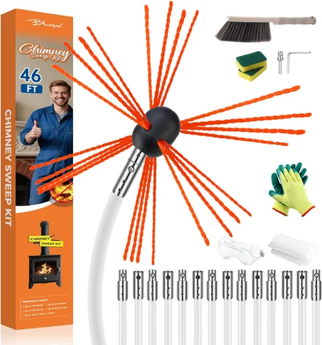 Miniatura 8 de Kit de deshollinador Bluesea de 4 piezas con varilla de nylon, accesorios para limpieza de chimenea con llave hexagonal y adaptador para taladro