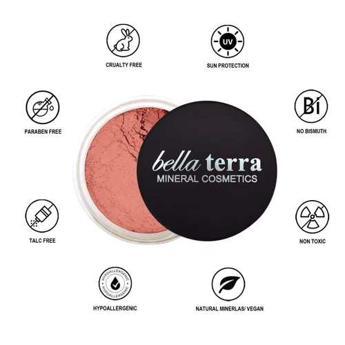 Miniatura 4 de Bellaterra Cosmetics Mineral Loose Blush 0.32 oz Color construible, polvo de larga duración con acabado iluminador, minerales finamente molidos