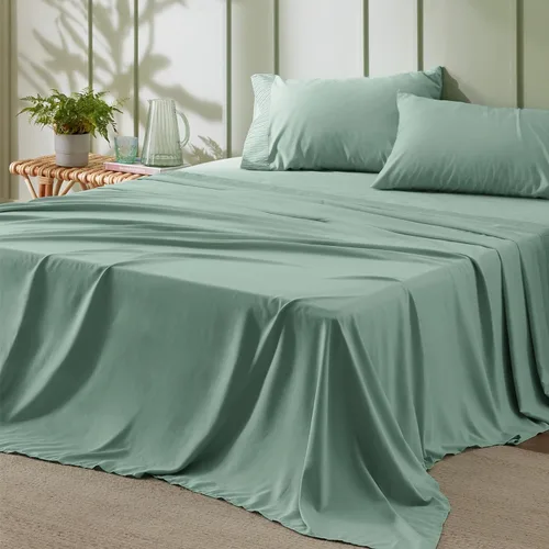 Bedsure Sábanas de tamaño King – Sábanas suaves para cama de tamaño King, 4 piezas de hotel de lujo verde menta, juego de sábanas refrescantes de 11