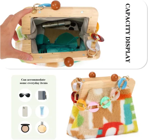 Miniatura 4 de Bolso de hombro de felpa de moda para mujer, bolso de noche con cierre de beso, suave y esponjoso, bolso de mano para fiesta de boda