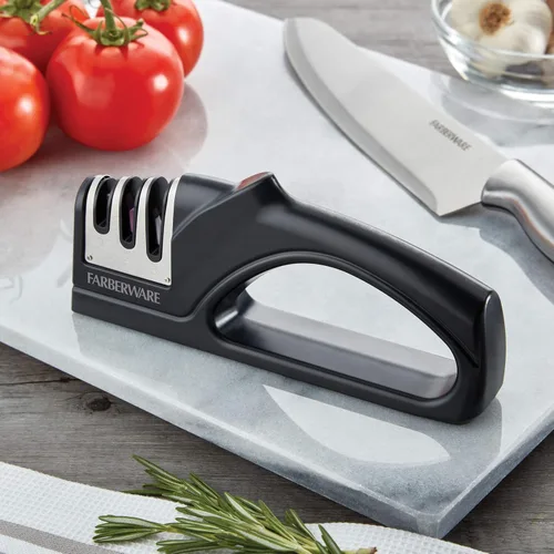 Miniatura 2 de Farberware Edgekeeper - Afilador de cuchillos de cocina de 3 etapas, 7.5 pulgadas, color negro