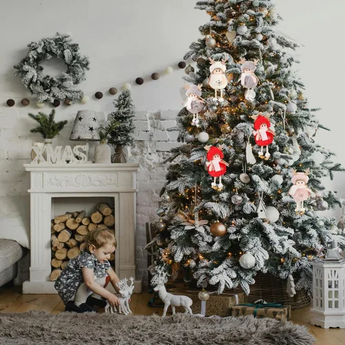 Miniatura 5 de FZBNSRKO 6 adornos de ángel de peluche de Navidad, encantadores colgantes de muñeca de peluche, adorno de ángel para decoración de Navidad, Año