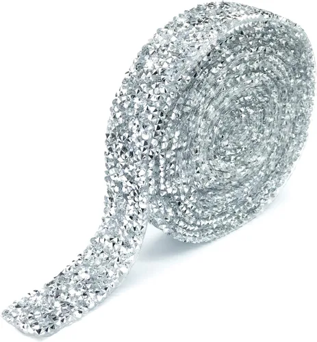 Miniatura 20 de Dowarm Cinta de diamantes de imitación de 3 yardas, rollo de cinta de diamantes de imitación, envoltura de malla con diamantes de imitación Negro