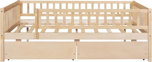 Miniatura 6 de Bellemave Estructura de cama tamaño completo con barandillas de protección y cajones de almacenamiento, camas infantiles de madera estilo Montessori