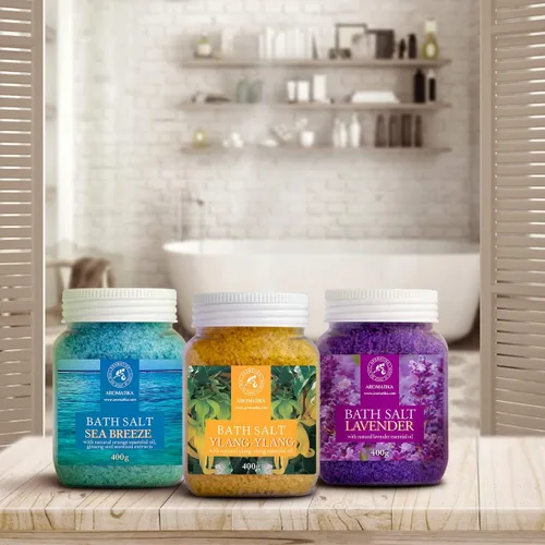 Miniatura 4 de Juego de sales de baño de 42 onzas - Lavanda - brisa marina - Ylang-Ylang - Aceite esencial 100% natural - Lo mejor para un buen sueño - Alivio