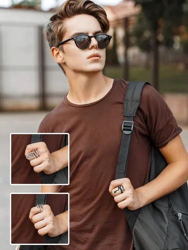 Miniatura 6 de Hicarer 8 piezas vintage punk anillos dragón serpiente pulpo Halloween anillo ajustable, Acero inoxidable