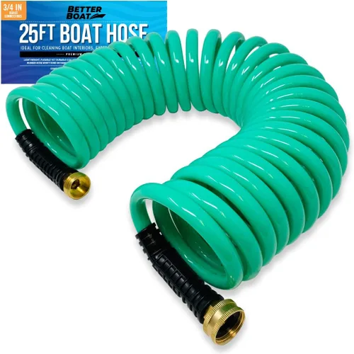 Miniatura 10 de Manguera de barco enrollada de 15 pies, manguera de agua enrollada expandible, conectores de grado marino de 3/4 de pulgada, perfecta para lavado
