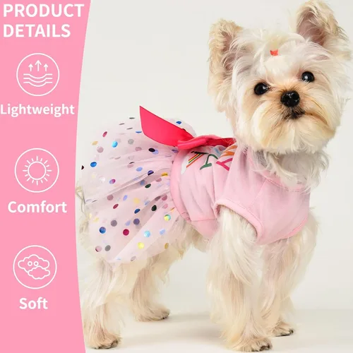 Miniatura 8 de Vestido de perro de feliz cumpleaños para perros pequeños, vestido de perro, vestidos, cumpleaños de primavera, verano niña, linda falda rosa