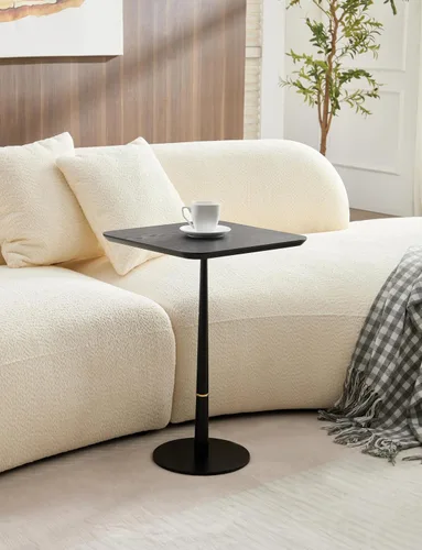 Miniatura 3 de 15.74'' Side End Tabel for Living Room, Modern Accent Drink Table, Wood Square Tabletop & Metal Pedestal, Easy Assembly, Black