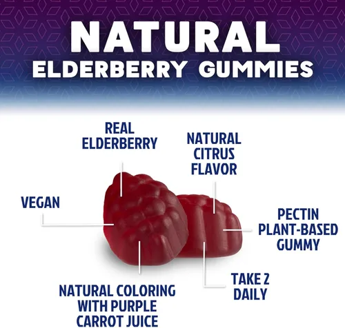 Miniatura 7 de Gomitas de apoyo inmunológico de saúco, gomitas de saúco Sambucus de 3 veces más fuerza con vitamina C, D3 y zinc, extracto de saúco negro