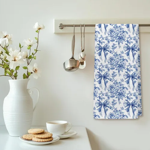 Miniatura 7 de Chinoiserie - Toallas de cocina florales con lazo coquette, paños de cocina florales azules y blancos para decoración de cocina, toallas de mano