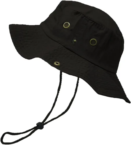 Glory Max Sombrero de pescador de algodón lavado con correa de barbilla gorra de pesca Sun Safari Boonie Negro