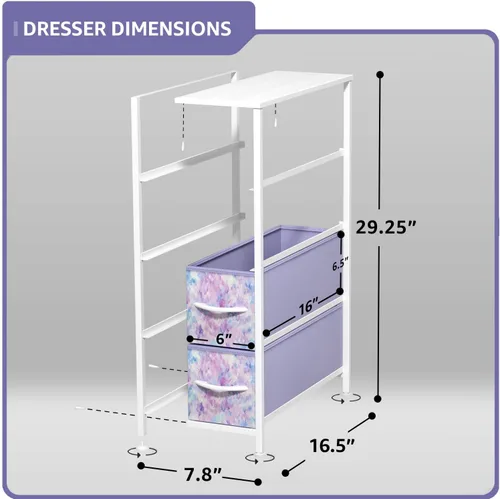 Miniatura 3 de Sorbus Cómoda Estrecha para Niños con 4 Cajones - Cajonera de Almacenamiento Vertical Delgada con Marco de Acero, Superficie de Madera y Tinte
