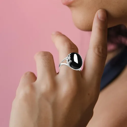 Miniatura 4 de Anillo de plata esterlina S925 con piedras preciosas de encaje y flores para mujeres y niñas