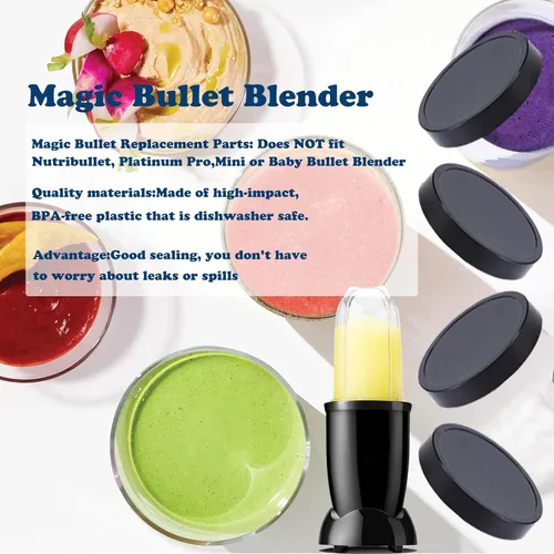 Miniatura 3 de 4 tapas planas para tapa Magic Bala, piezas de repuesto para licuadora Magic Bull, tapa de plástico negro compatible con vasos Magic Bullet de 250 W