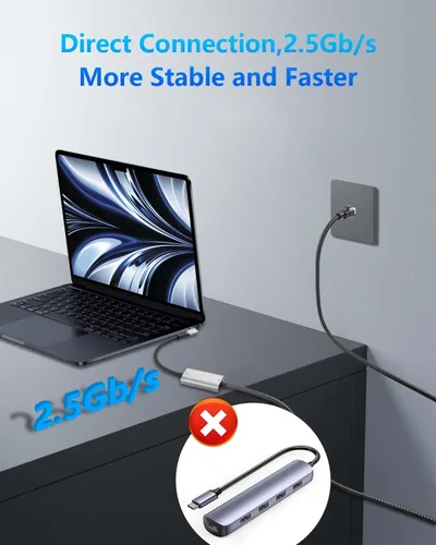 Miniatura 2 de CERRXIAN Cable Ethernet USB C a 2.5 Gbps de 6.5 pies, LAN Gigabit RJ45 a adaptador USB C de ángulo recto de 90 grados, convertidor de cable de red