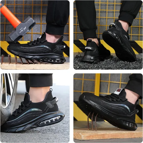 Miniatura 7 de GLANOUDUN Zapatos de punta de acero para hombre, ligeros, con amortiguación de aire, zapatos de trabajo de seguridad indestructibles, zapatos