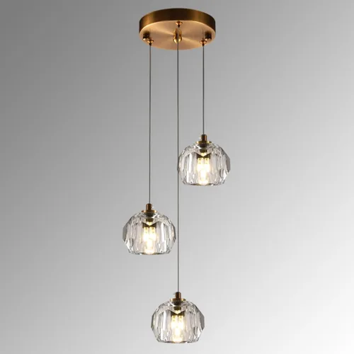 Miniatura 11 de Lámpara colgante de cristal de prisma de 3 luces, moderna lámpara colgante de cristal ahumado de 9 W, iluminación colgante de techo redondo triple