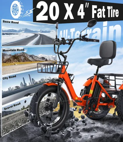 Miniatura 2 de Electric Tricycle for Adults 750W(Peak 1350W) 48V15.6Ah Etrike 20"x4" Fat Tire Electric Trike 3-Wheel Aluminum Alloy Folding Electric Tricycle Max