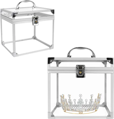 Miniatura 8 de Caja de corona, estuche de maquillaje transparente, organizador de cosméticos, gran capacidad de acrílico transparente para artistas, vitrina