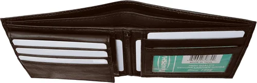 Miniatura 7 de Cartera de cuero genuino de calidad bi-fold ID con cremallera para hombre marrón