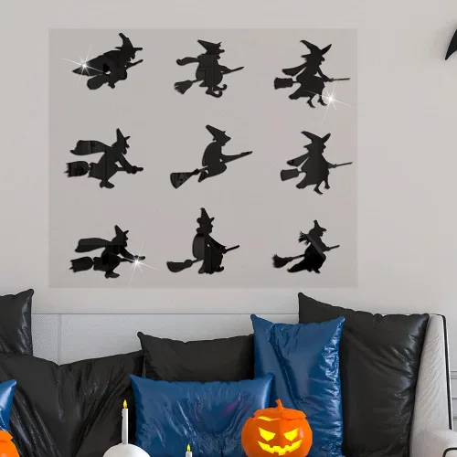 Miniatura 3 de Calcomanías de pared de bruja de Halloween, calcomanías de pared 3D, decoración para sala de estar, dormitorio, pared, ventana, decoración de espejo