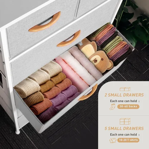 Miniatura 5 de Mifuro - Cómoda alta para dormitorio, torre organizadora de almacenamiento vertical con 7 cajones, cómoda con contenedores de tela, marco de acero