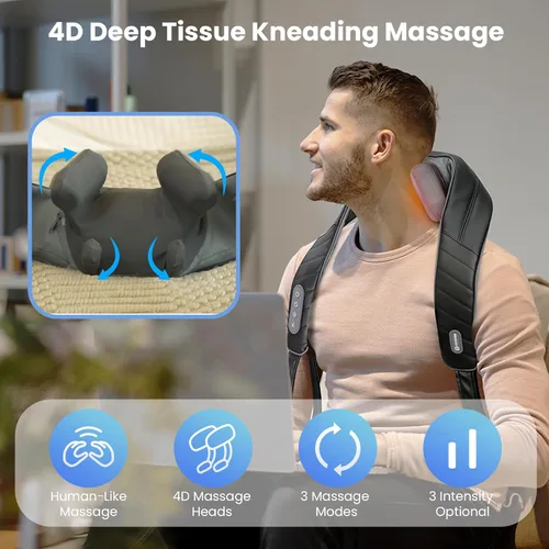 Miniatura 3 de COMFIER Masajeador inalámbrico de cuello y hombros con calor, masaje Shiatsu para dolor de tejido profundo, amasado 4D, regalos para papá y mamá
