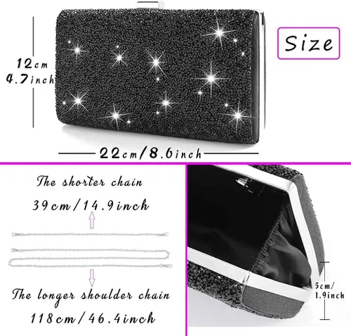 Miniatura 4 de ELABEST Bolso de mano de noche con purpurina de doble cara con diamantes, bolso cruzado, bolsa de fiesta de boda para mujer