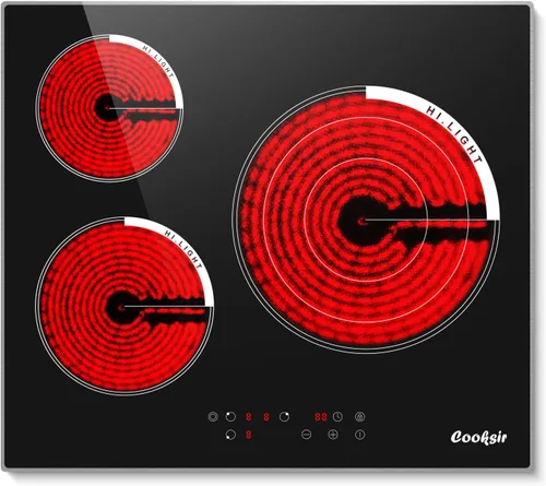 Miniatura 10 de Cocina eléctrica de 2 quemadores, 12 pulgadas, 3000 W, estufa eléctrica de cerámica de doble quemador con 9 niveles de potencia, bloqueo
