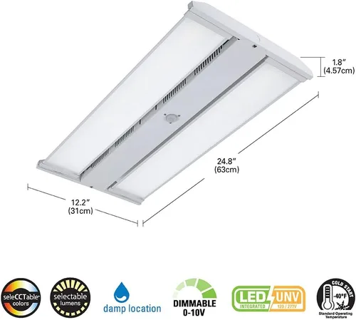 Miniatura 2 de Metalux HBLAO HBLAO - Luz LED de 2 pies de altura para tienda, equivalente a 400 W, 24,000 lúmenes, óptica ajustable, CCT seleccionable