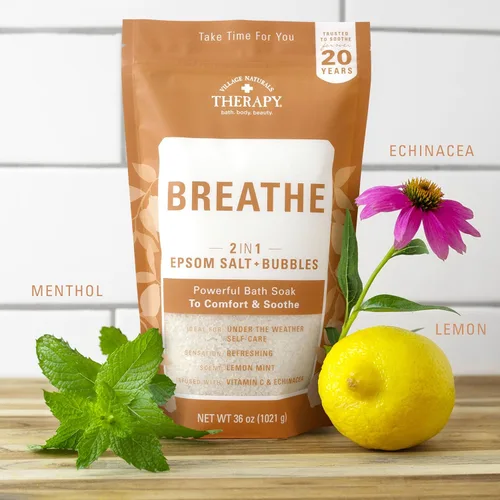 Miniatura 5 de Village Naturals Breathe - Jabón corporal espumoso, sal de Epsom, aceites esenciales, burbujas relajantes, sal marina, 36 onzas, paquete de 2