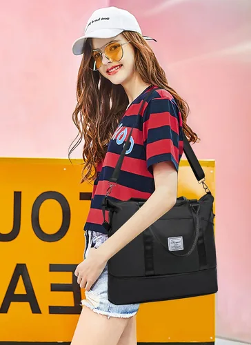Miniatura 49 de Bolsa de gimnasio con bolsillo húmedo, bolsa de viaje plegable para mujer, bolsa de viaje impermeable para viajes, gimnasio, yoga